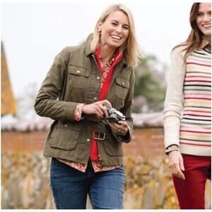 Talbots Olive Green Jacket Womens size medium petite EUC Fall Comfy Jacket